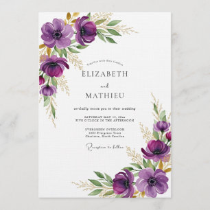 Invitación Boda de Flora Etérea Ciruela