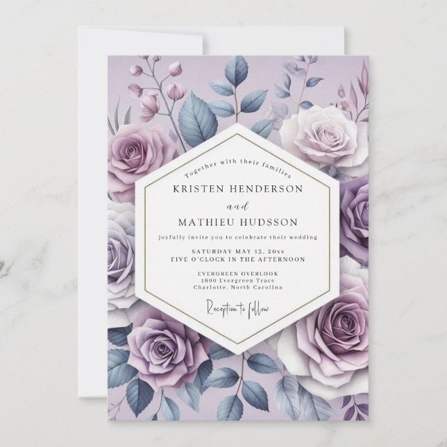 Invitación Boda de Flora Etérea Lavanda (Anverso)