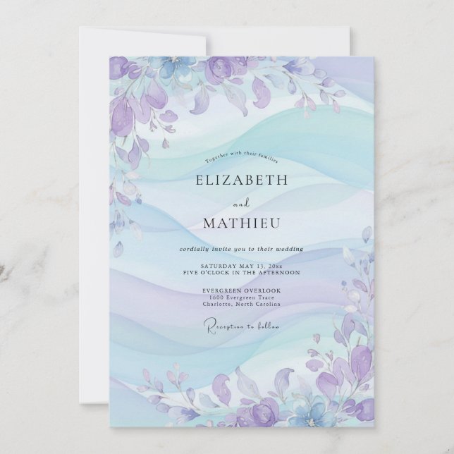 Invitación Boda de Flora Etérea Periwinkle (Anverso)