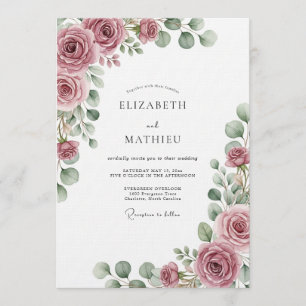 Invitación Boda de Flora Etérea Rosa Polvorienta