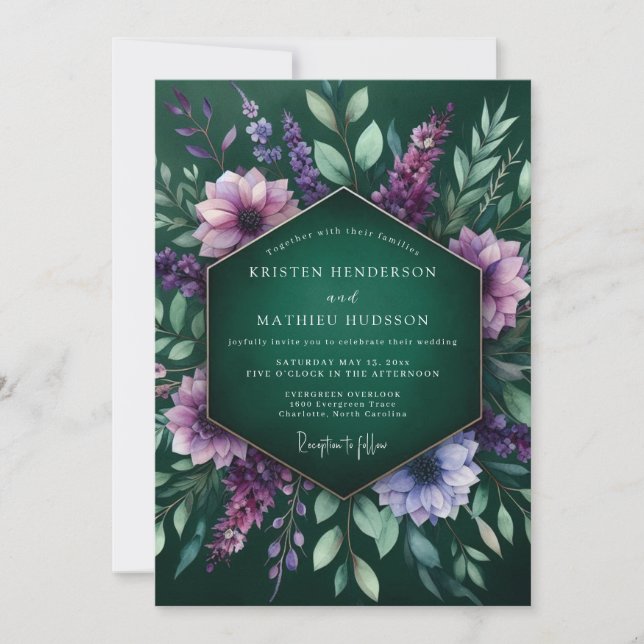 Invitación Boda de Flora Lujuriosa Esmeralda (Anverso)