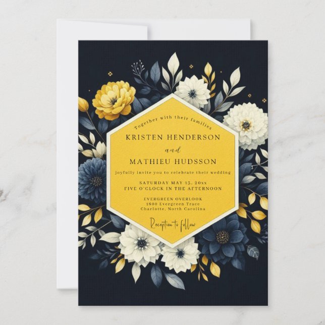 Invitación Boda de Flora Nocturna Azafrán (Anverso)