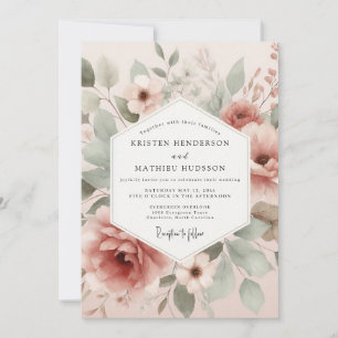Invitación Boda de Flora Painterly Rosa Polvorienta
