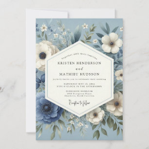 Invitación Boda de Flora Serena Azul Pizarra