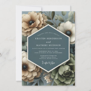 Invitación Boda de Flora Silenciada en Beige Pizarra
