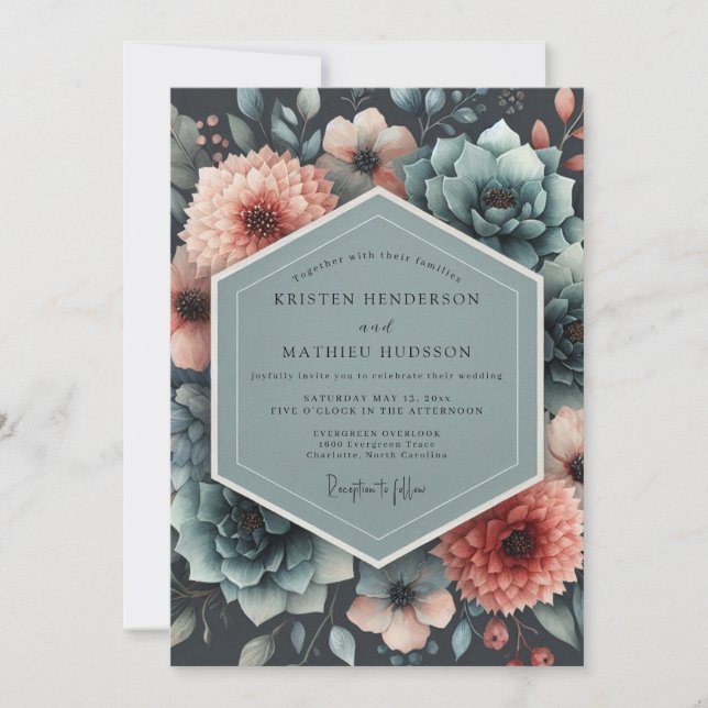 Invitación Boda de Flora sombreada acuamarina (Anverso)