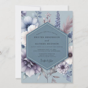 Invitación Boda de Flora Sombría Azul Acero