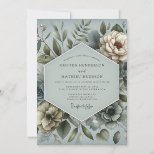 Invitación Boda de Flora Soñadora Azul Acero