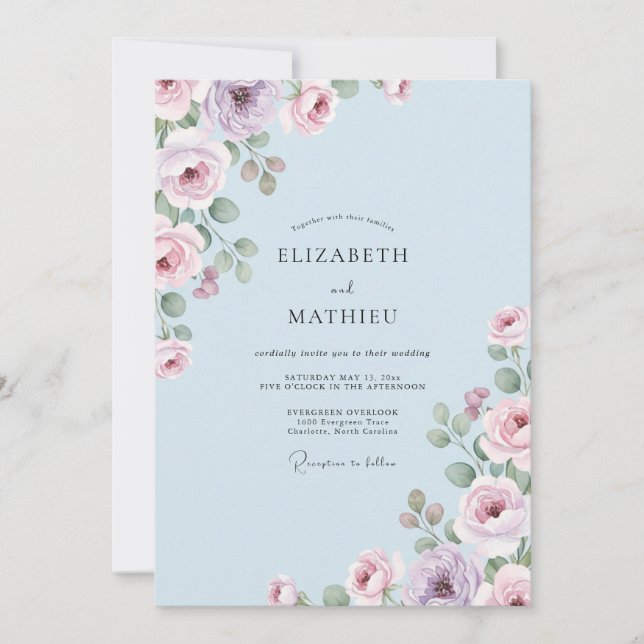 Invitación Boda de Flora Susurrante Periwinkle (Anverso)