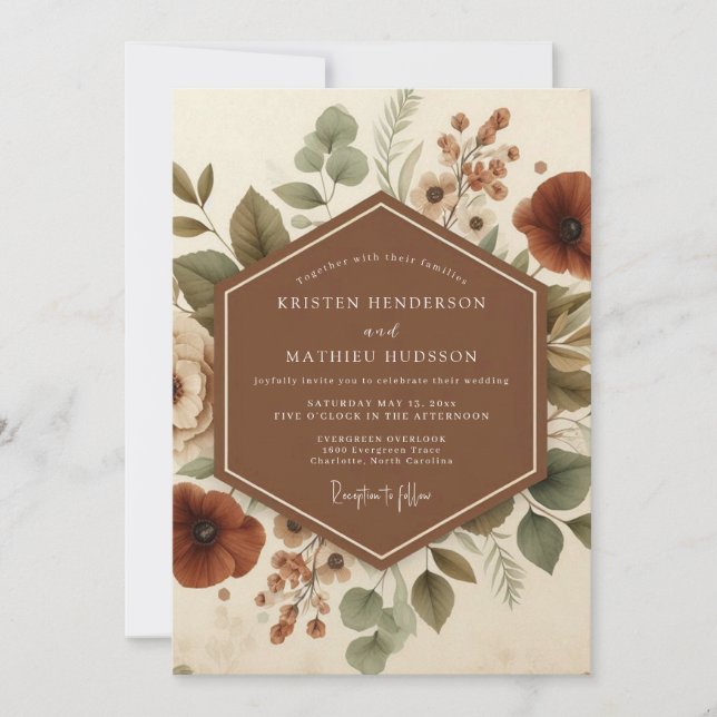 Invitación Boda de Flora Vintage Terracota (Anverso)