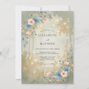 Invitación Boda de Floración Boscosa Azul Polvoriento