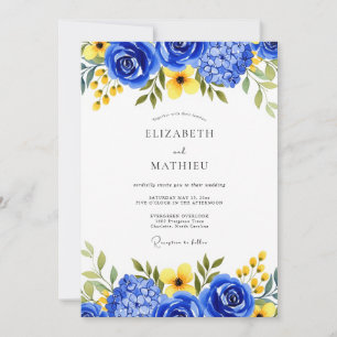 Invitación Boda de Floración Botánica Azul Real