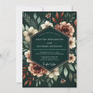 Invitación Boda de Floración Botánica Azul Teal Profundo
