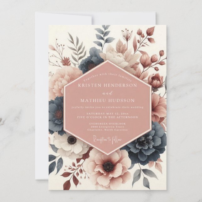 Invitación Boda de Floración Botánica de Rosa (Anverso)