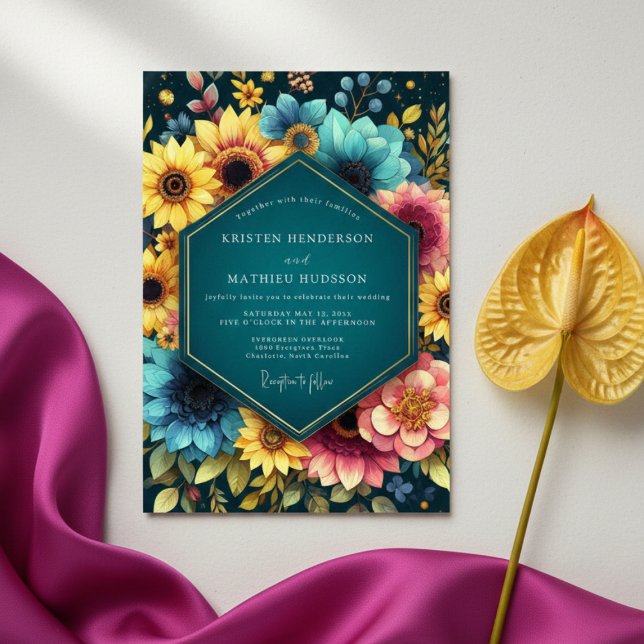 Invitación Boda de Floración Botánica Verde Azul (Subido por el creador)