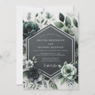 Invitación Boda de Floración Botánica Verde Azul