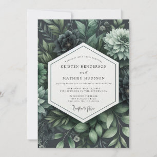 Invitación Boda de Floración Botánica Verde Profundo