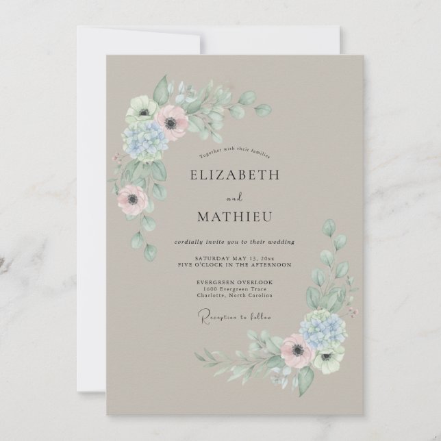 Invitación Boda de Floración Delicada Malva (Anverso)