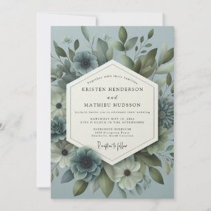 Invitación Boda de Floración Etérea Azul Pizarra