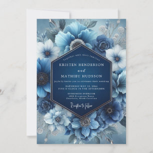 Invitación Boda de Floración Etérea Azul Polvoriento