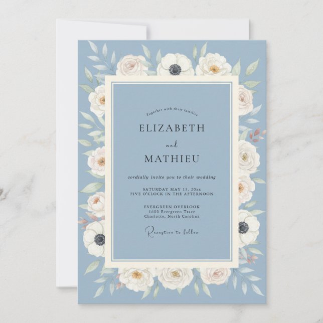 Invitación Boda de Floración Etérea de Periwinkle (Anverso)