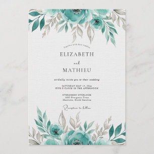 Invitación Boda de Floración Etérea Verde Azulada