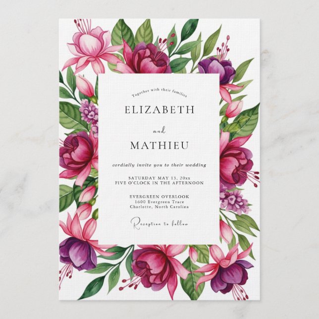Invitación Boda de Floración Exuberante Magenta (Anverso)