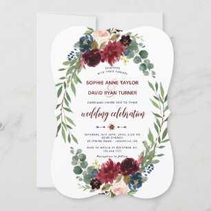Invitación Boda de floración floral azul de la marina mercant