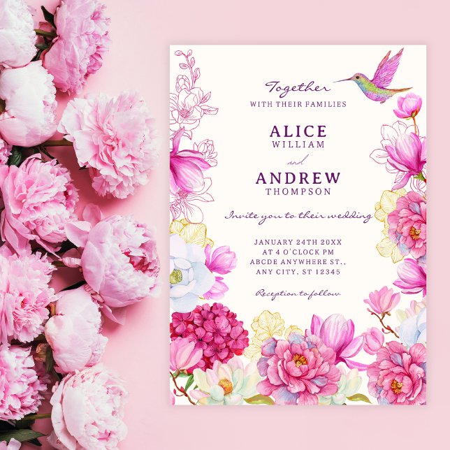 Invitación Boda de floración floral rosa (Subido por el creador)