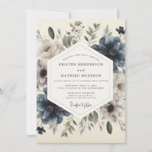 Invitación Boda de Floración Malhumorada Azul Pizarra