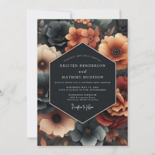 Invitación Boda de Floración Malhumorada Azul Teal Profundo