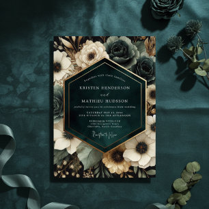 Invitación Boda de Floración Malhumorada Azul Teal Profundo