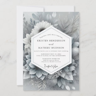 Invitación Boda de Floración Monocromática Plateada