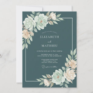 Invitación Boda de Floración Opalescente Verde Azul