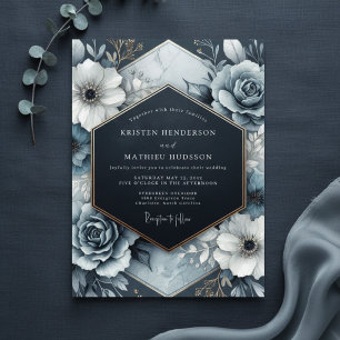 Invitación Boda de Floración Opulenta Azul Pizarra