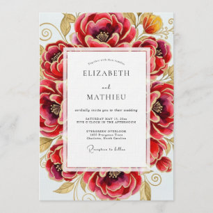 Invitación Boda de Floración Opulenta Carmesí
