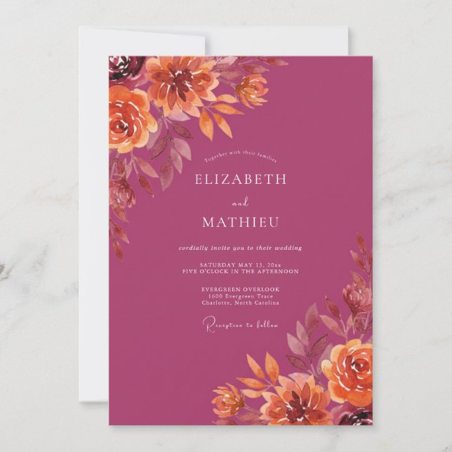 Invitación Boda de Floración Opulenta de Ciruela (Anverso)