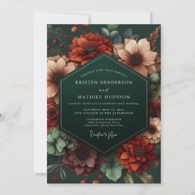Invitación Boda de Floración Opulenta Esmeralda (Anverso)
