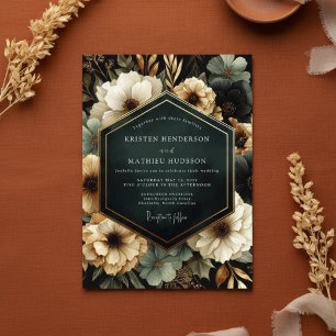 Invitación Boda de Floración Opulenta Verde Teal Profundo