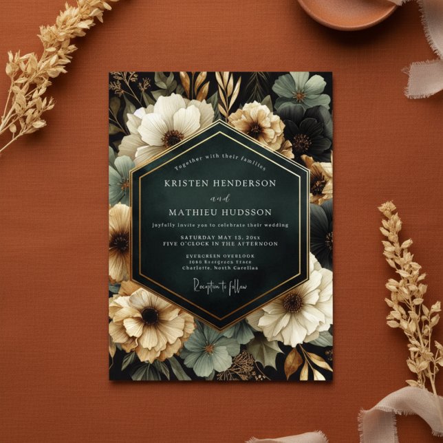 Invitación Boda de Floración Opulenta Verde Teal Profundo (Subido por el creador)