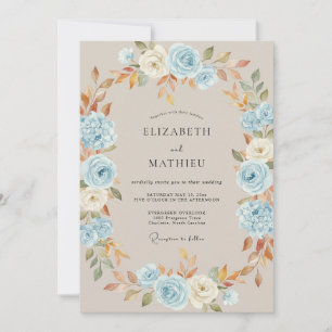 Invitación Boda de Floración Otoñal Azul Cielo