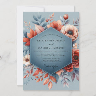 Invitación Boda de Floración Otoñal Azul Pizarra