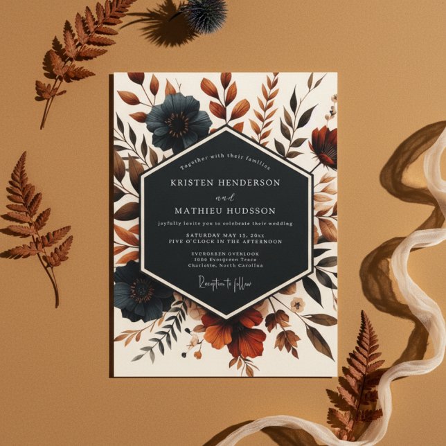 Invitación Boda de Floración Otoñal Azul Teal Profundo (Subido por el creador)