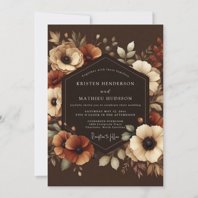 Invitación Boda de Floración Otoñal Marrón (Anverso)