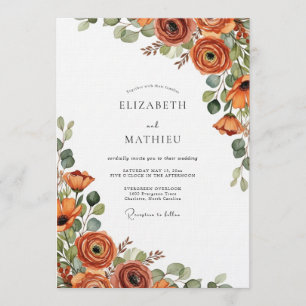 Invitación Boda de Floración Otoñal Naranja Quemada