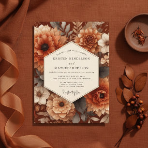 Invitación Boda de Floración Otoñal Naranja Quemada