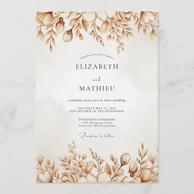 Invitación Boda de Floración Otoñal Ocre (Anverso)