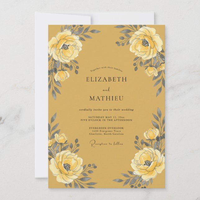 Invitación Boda de Floración Pintada en Ocre (Anverso)