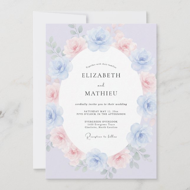 Invitación Boda de floración pintoresca de lavanda azul (Anverso)