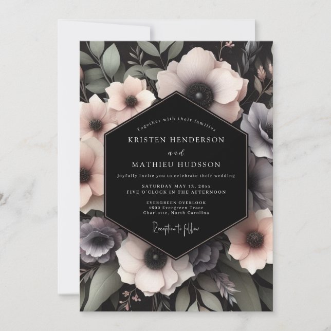Invitación Boda de Floración Sombría Malva (Anverso)
